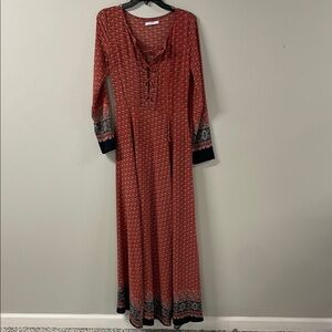 Glamorous Red Long Sleeve Patterned Dress